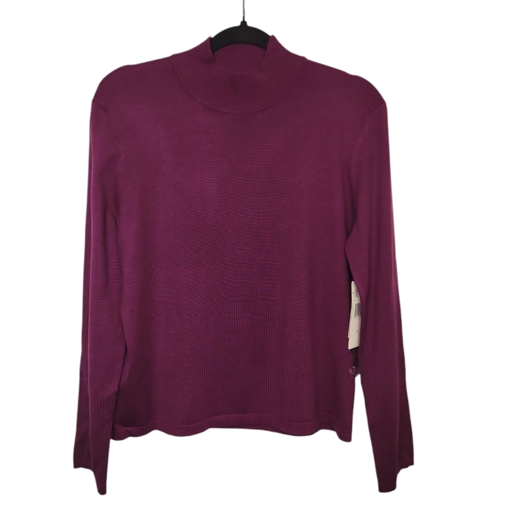 NWT Jones New York Women's Amethyst Silk Mock Neck Long Sleeve Sweater Size L